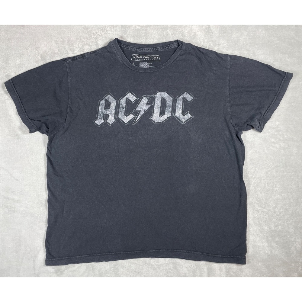 AC/DC T-Shirt Men Large Black Live Nation Distressed Logo Graphic Rock Band Tee